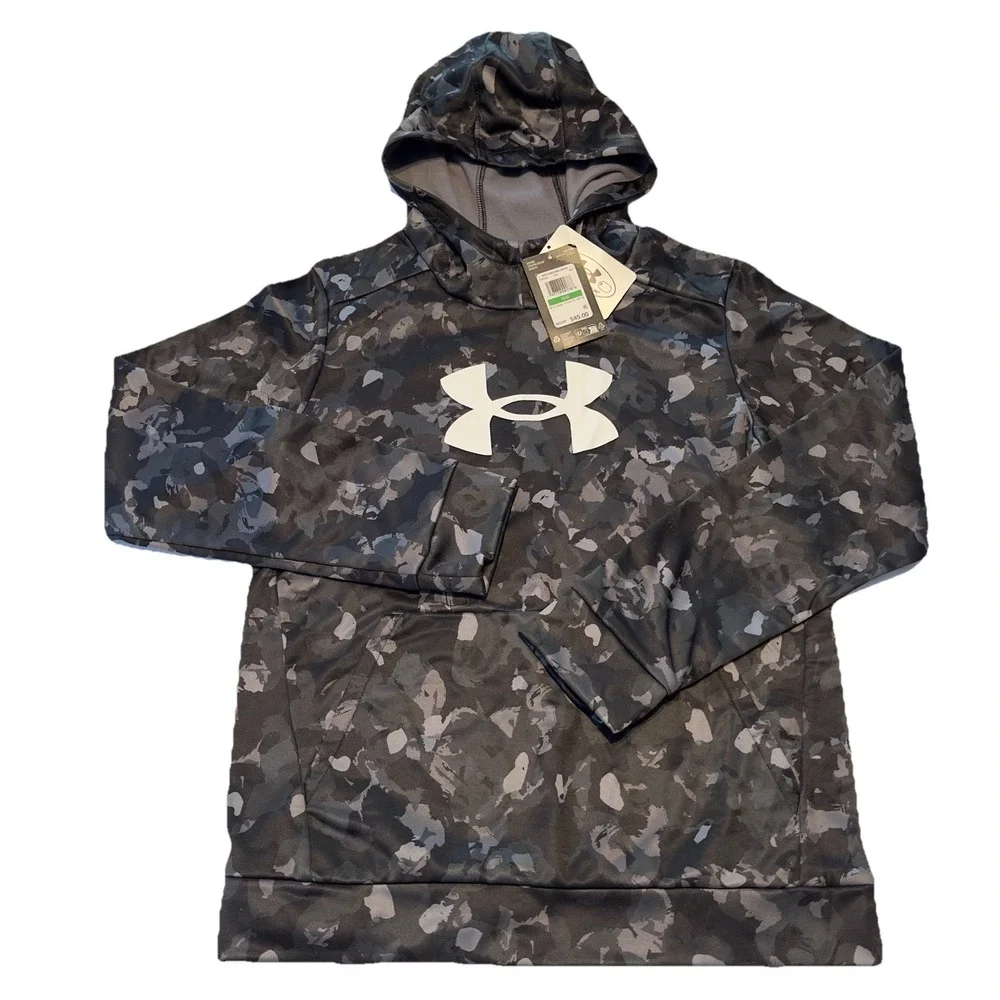 Under Armour Youth Boys Fleece Pullover Hoodie‎ Sweatshirt Black Camo Large NWT
